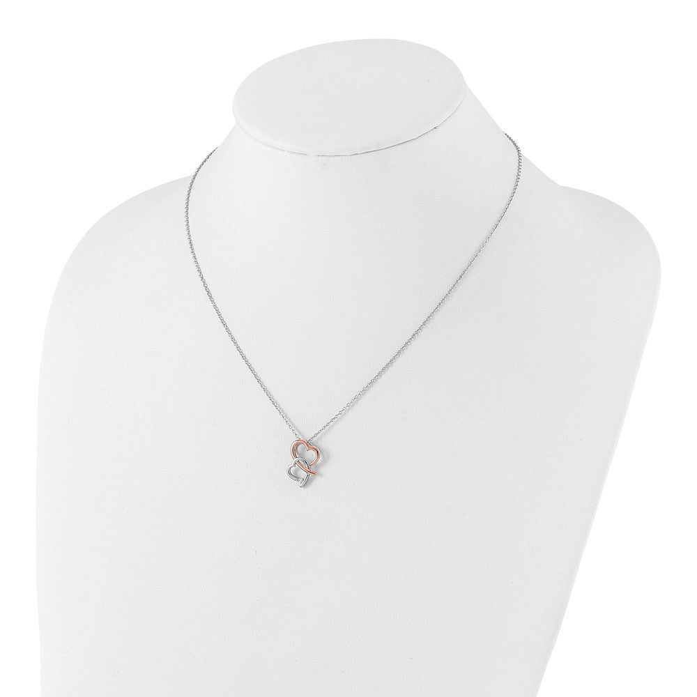 DSS Sterling Silver Rhodium-plated Rose-tone 18 Inch Diamond Hearts Necklace with 2 Inch Extender