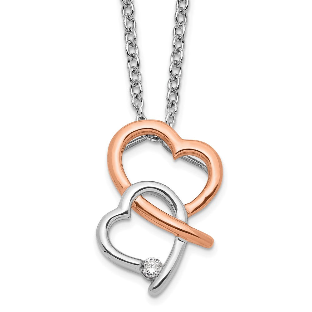 DSS Sterling Silver Rhodium-plated Rose-tone 18 Inch Diamond Hearts Necklace with 2 Inch Extender