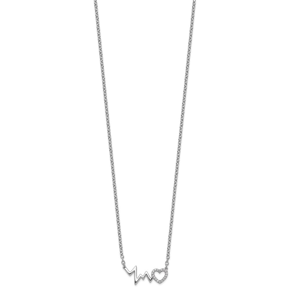 DSS Sterling Silver Rhodium-plated 18 Inch Diamond Heart with Heartbeat Necklace