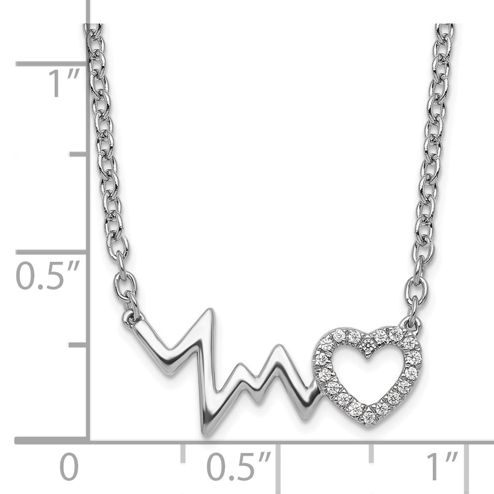 DSS Sterling Silver Rhodium-plated 18 Inch Diamond Heart with Heartbeat Necklace