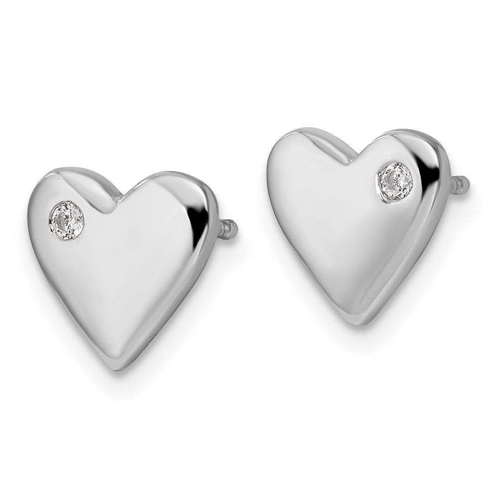 DSS Sterling Silver Rhodium-plated Diamond Heart Earrings
