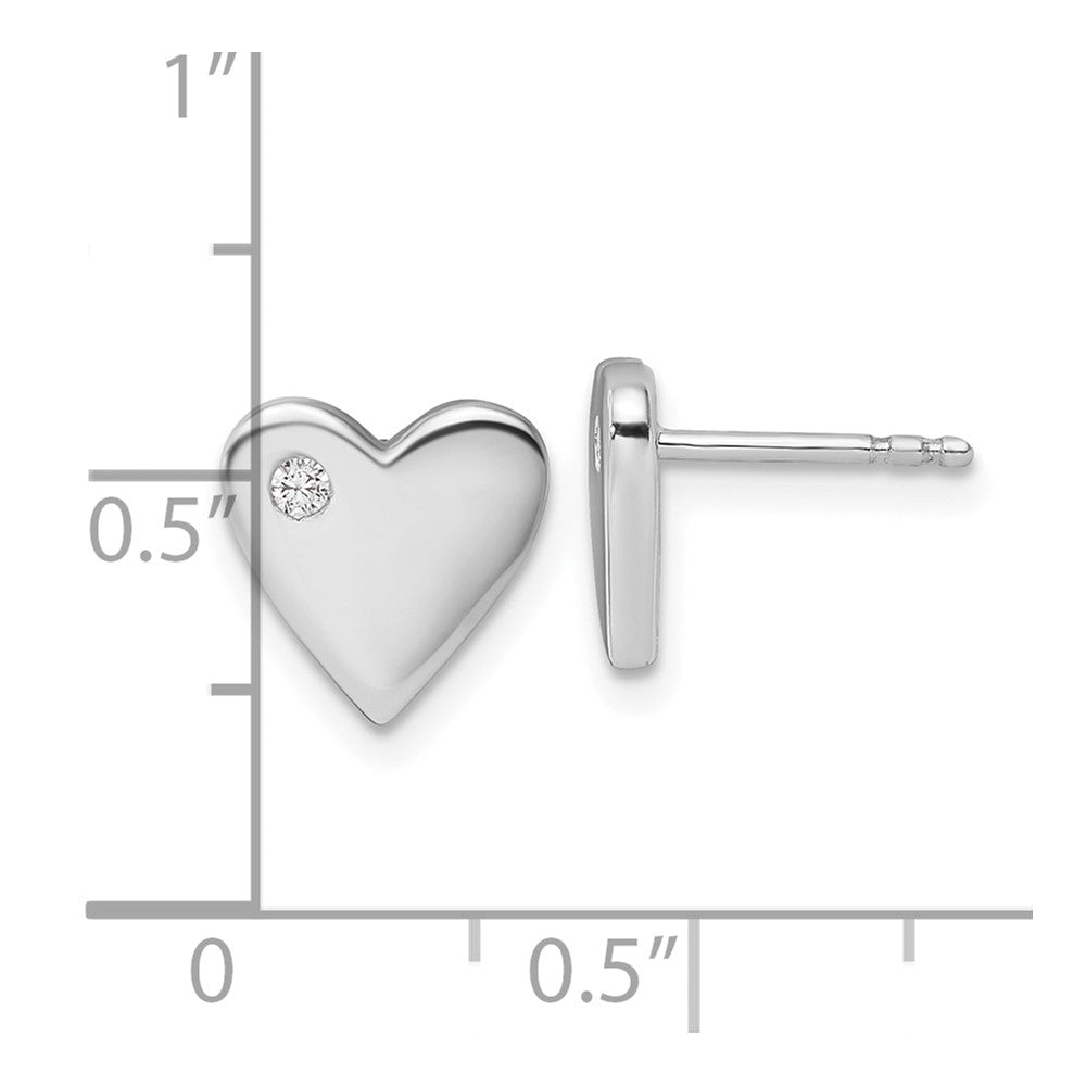 DSS Sterling Silver Rhodium-plated Diamond Heart Earrings