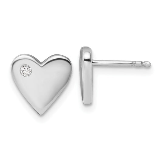 DSS Sterling Silver Rhodium-plated Diamond Heart Earrings