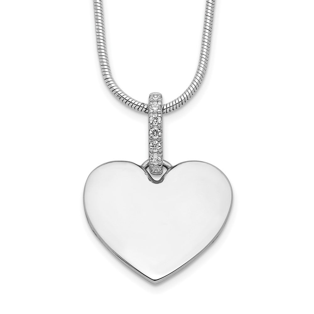 DSS Sterling Silver Rhodium-plated 18 Inch Diamond Heart Necklace with 2 Inch Extender
