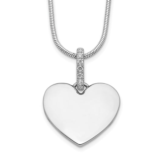 DSS Sterling Silver Rhodium-plated 18 Inch Diamond Heart Necklace with 2 Inch Extender