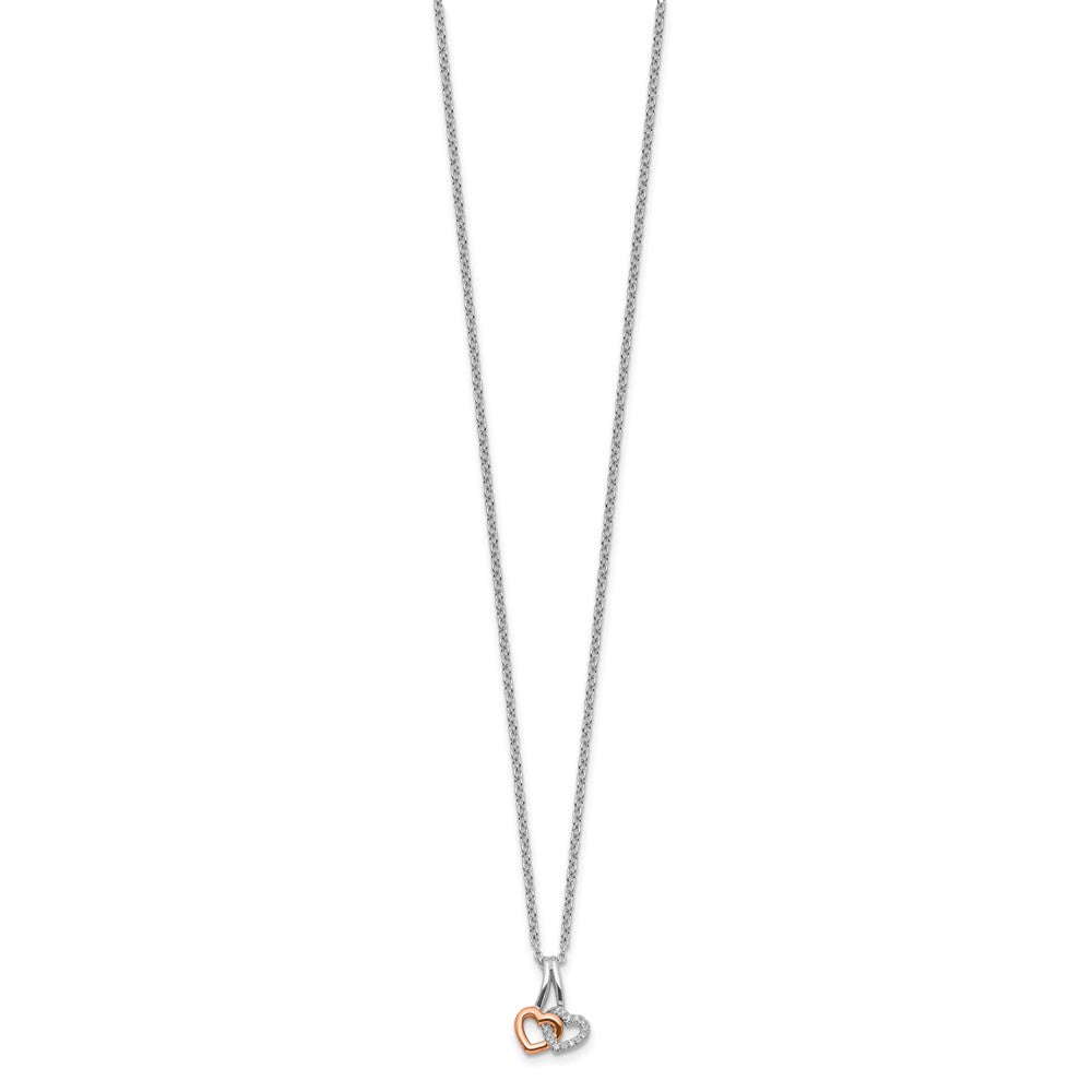 DSS Sterling Silver Rhodium-plated Rose-tone 18 Inch Diamond Hearts Necklace with 2 Inch Extender