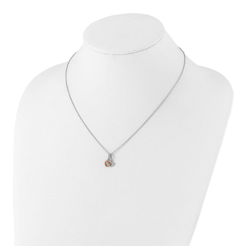 DSS Sterling Silver Rhodium-plated Rose-tone 18 Inch Diamond Hearts Necklace with 2 Inch Extender