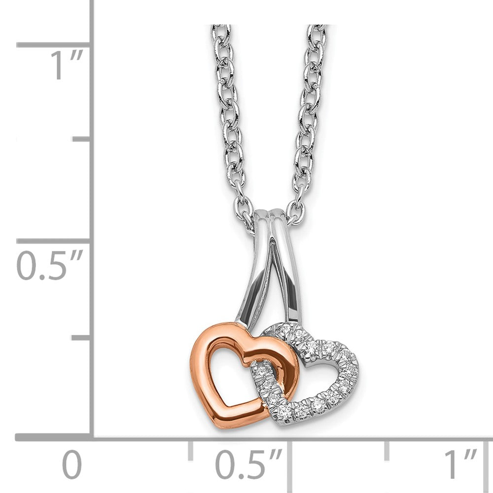 DSS Sterling Silver Rhodium-plated Rose-tone 18 Inch Diamond Hearts Necklace with 2 Inch Extender