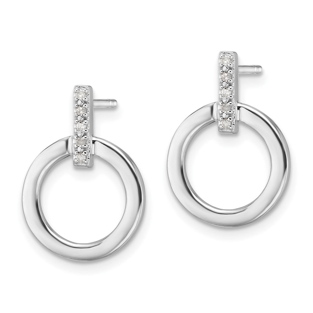 DSS Sterling Silver Rhodium-plated Diamond Open Circle Post Earrings