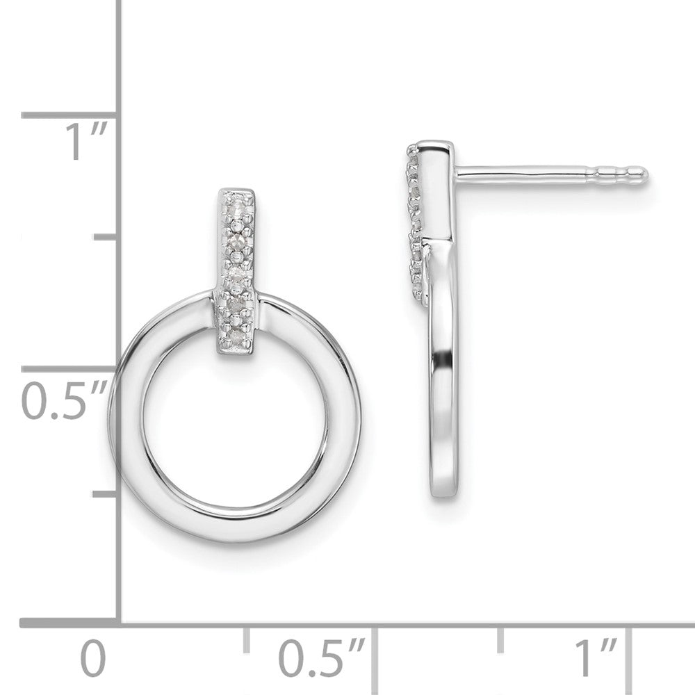 DSS Sterling Silver Rhodium-plated Diamond Open Circle Post Earrings