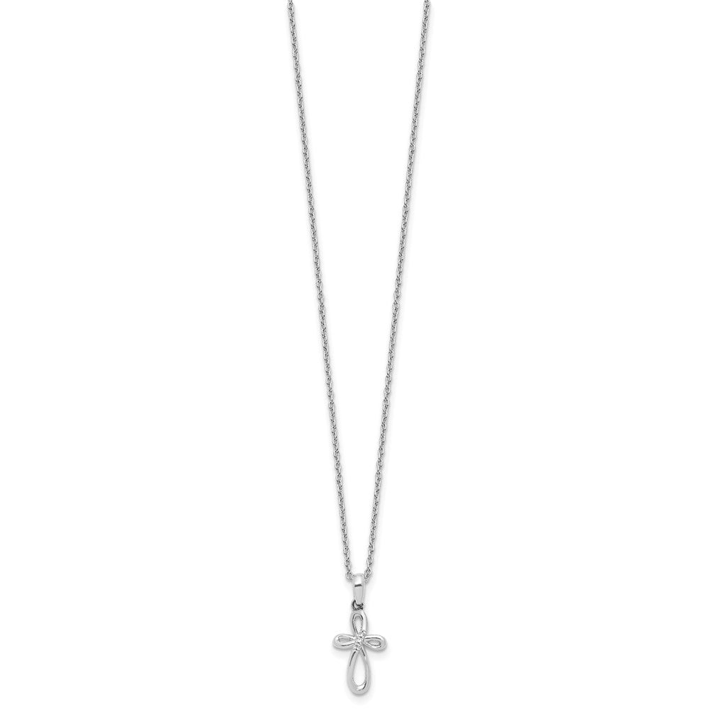 DSS Sterling Silver Rhodium-plated 18 inch Fancy Diamond Cross Necklace plus 2 inch Extender