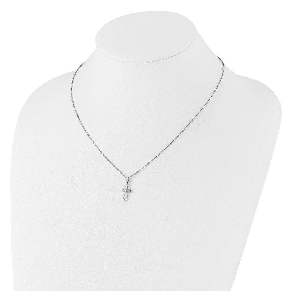DSS Sterling Silver Rhodium-plated 18 inch Fancy Diamond Cross Necklace plus 2 inch Extender