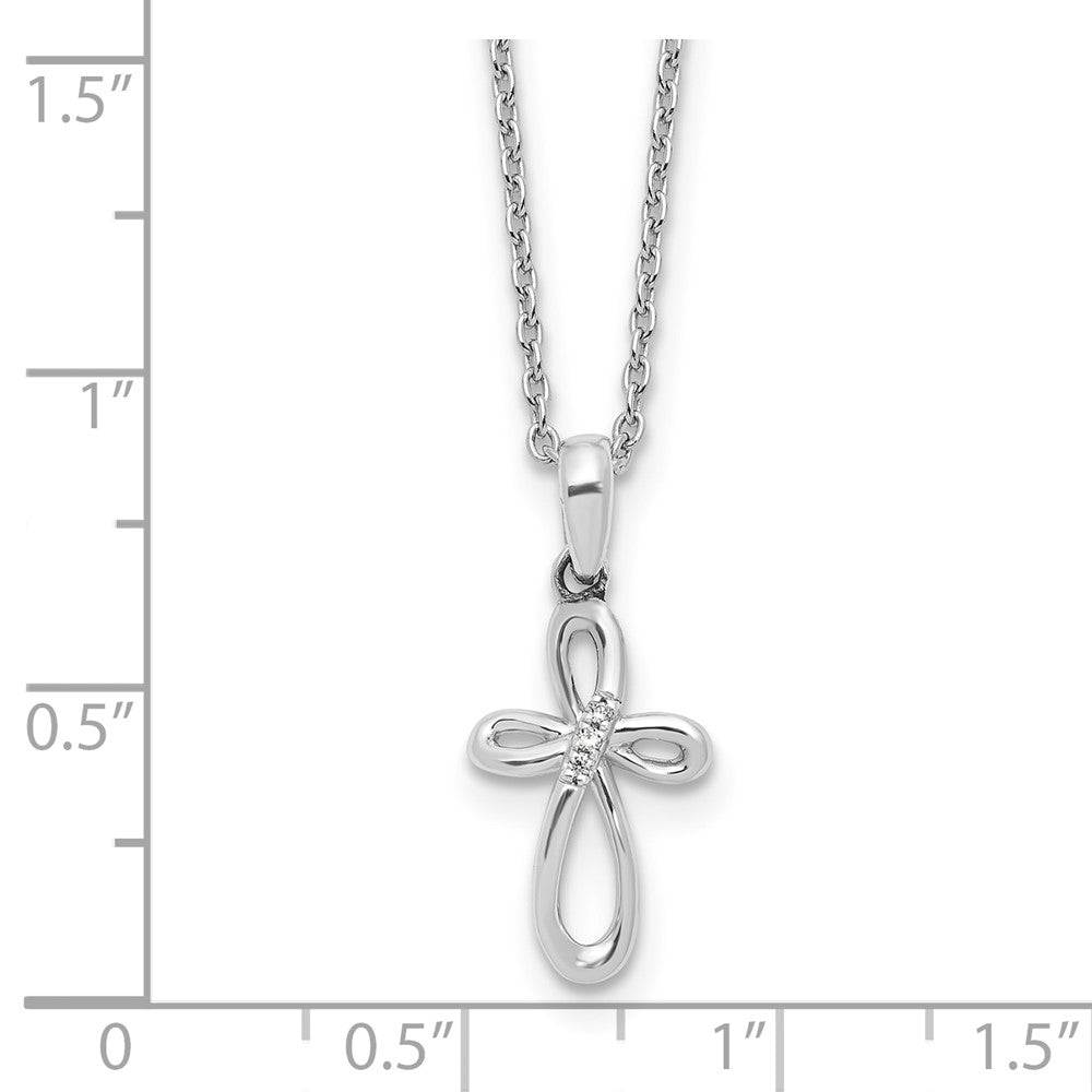 DSS Sterling Silver Rhodium-plated 18 inch Fancy Diamond Cross Necklace plus 2 inch Extender
