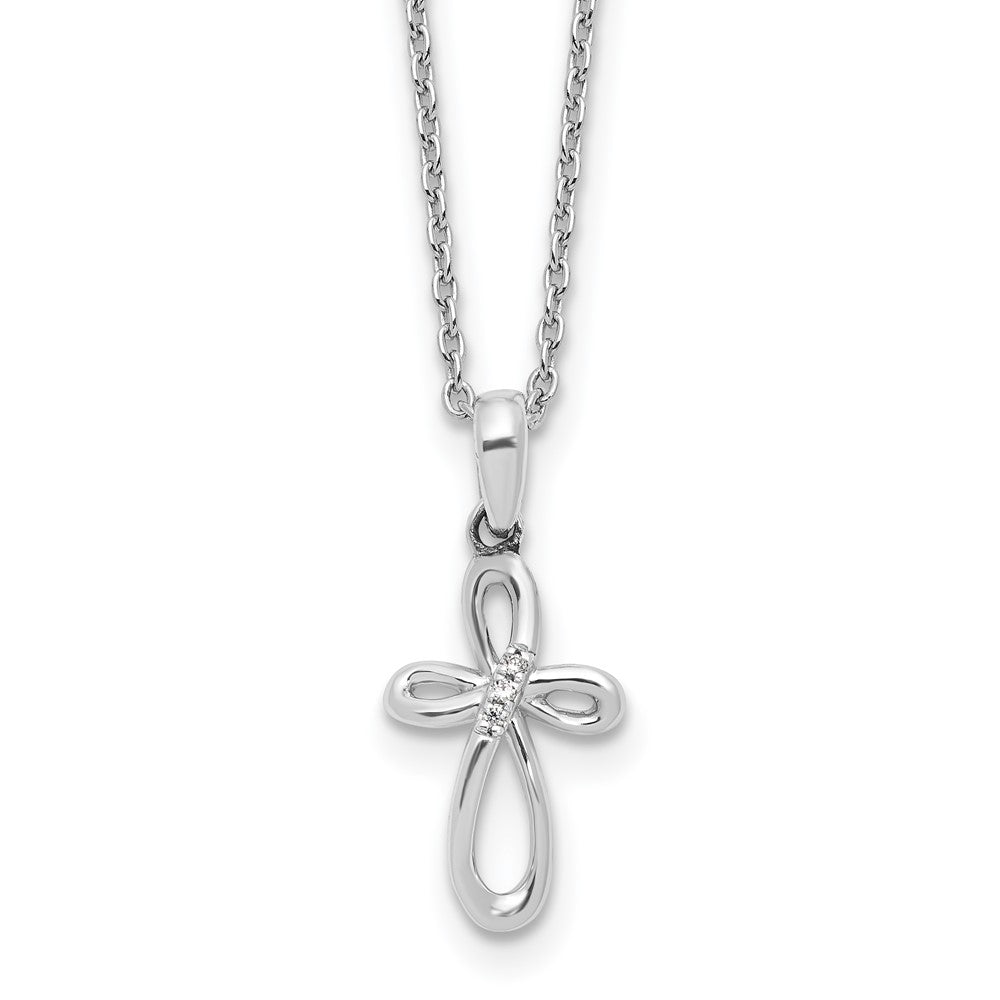 DSS Sterling Silver Rhodium-plated 18 inch Fancy Diamond Cross Necklace plus 2 inch Extender