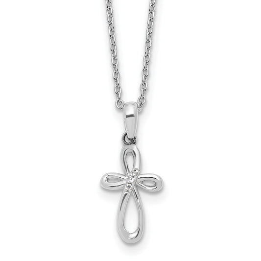 DSS Sterling Silver Rhodium-plated 18 inch Fancy Diamond Cross Necklace plus 2 inch Extender