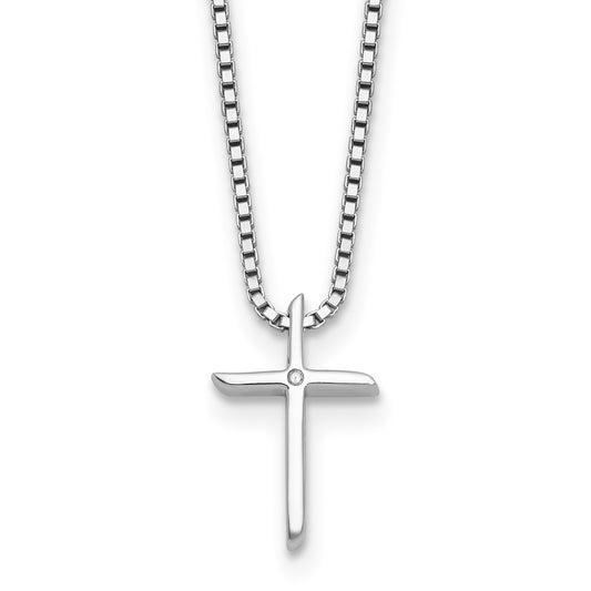 DSS Sterling Silver Rhodium-plated 18 inch Diamond Cross Necklace plus 2 inch Extender