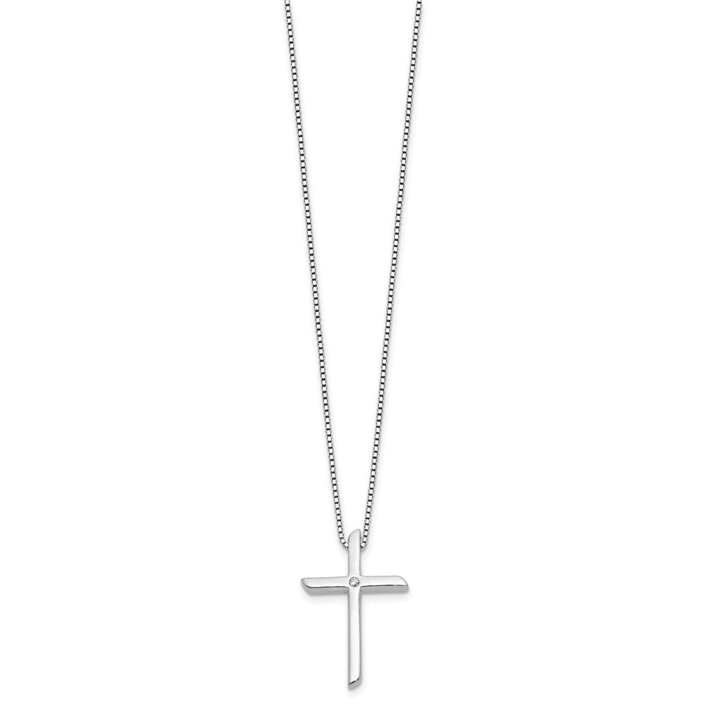 DSS Sterling Silver Rhodium-plated 18 inch Diamond Cross Necklace plus 2 inch Extender