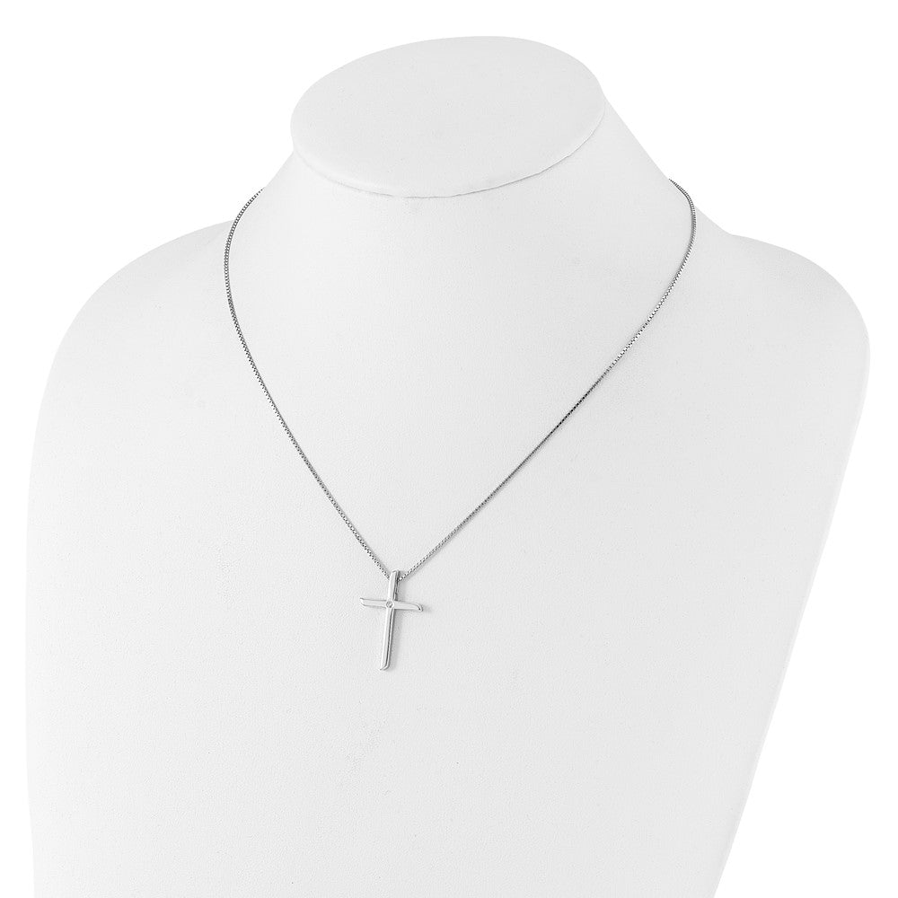 DSS Sterling Silver Rhodium-plated 18 inch Diamond Cross Necklace plus 2 inch Extender