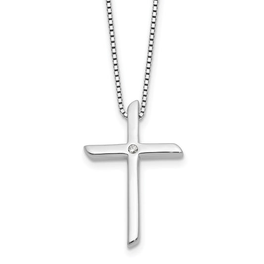 DSS Sterling Silver Rhodium-plated 18 inch Diamond Cross Necklace plus 2 inch Extender