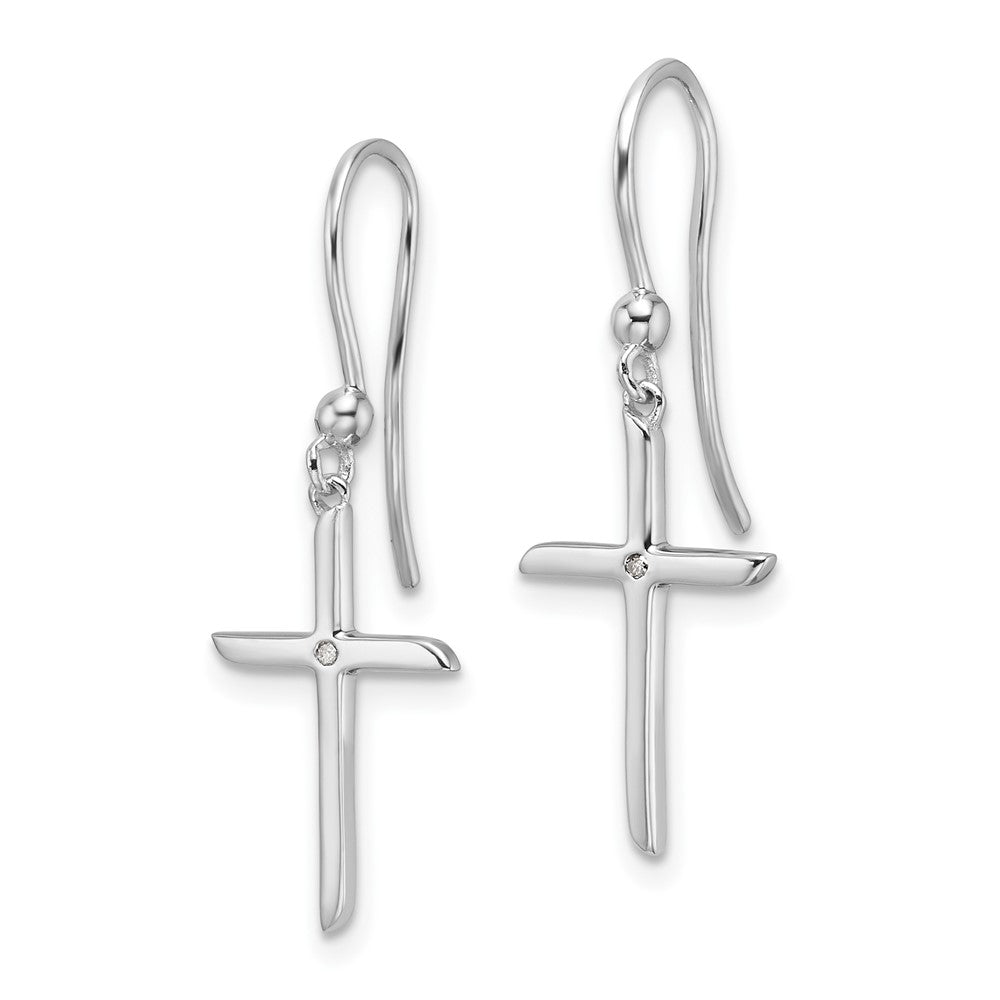 DSS Sterling Silver Rhodium-plated Diamond Cross Shepherds Hook Dangle Earrings
