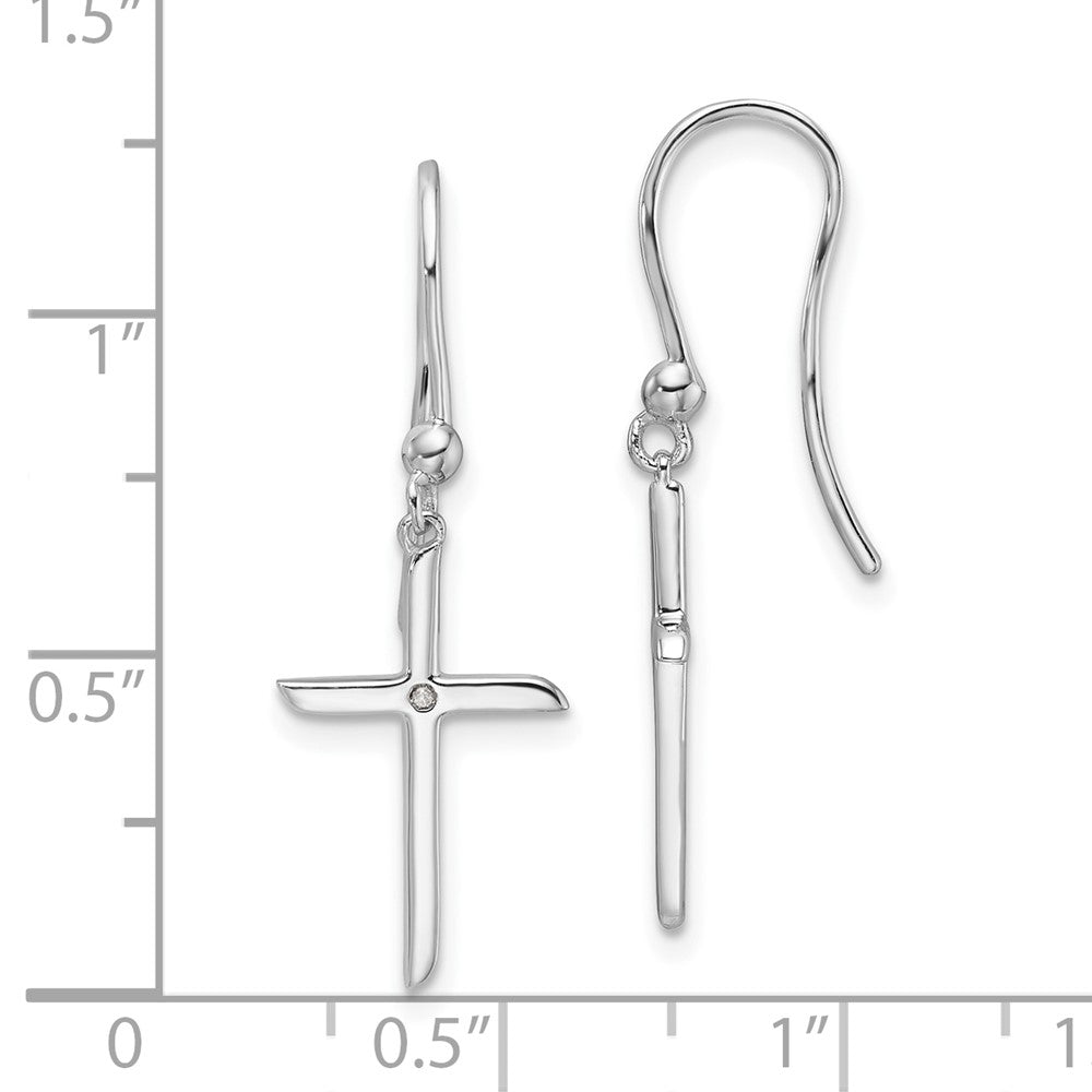 DSS Sterling Silver Rhodium-plated Diamond Cross Shepherds Hook Dangle Earrings
