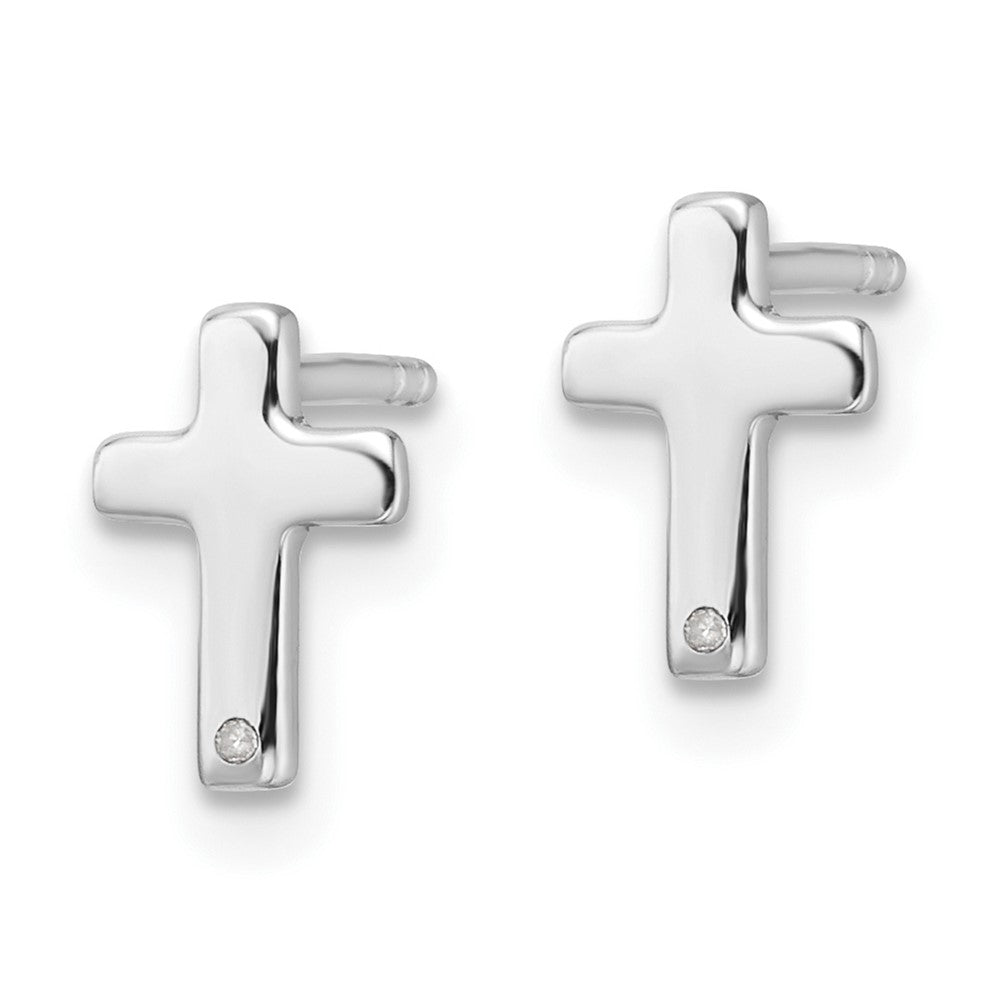 DSS Sterling Silver Rhodium-plated Diamond Cross Post Earrings