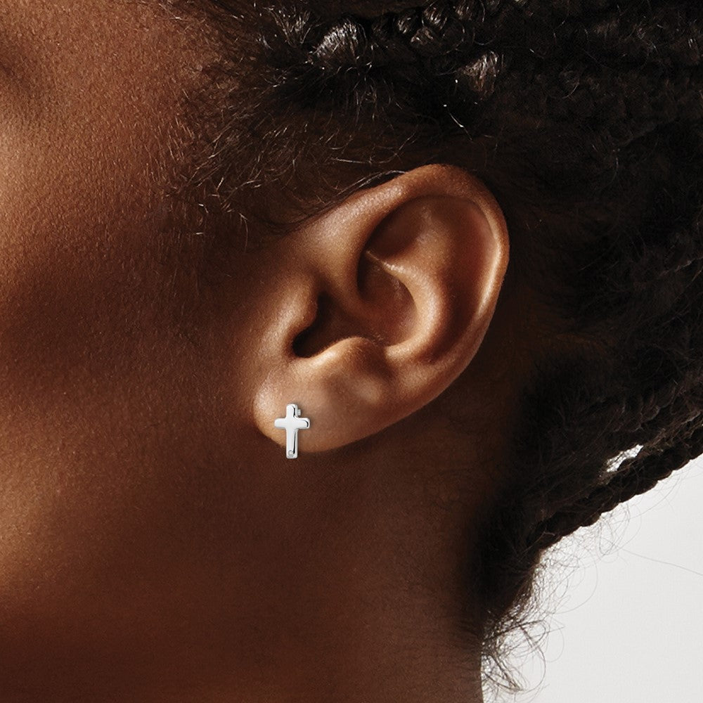 DSS Sterling Silver Rhodium-plated Diamond Cross Post Earrings