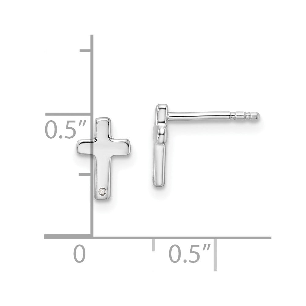 DSS Sterling Silver Rhodium-plated Diamond Cross Post Earrings