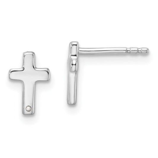 DSS Sterling Silver Rhodium-plated Diamond Cross Post Earrings