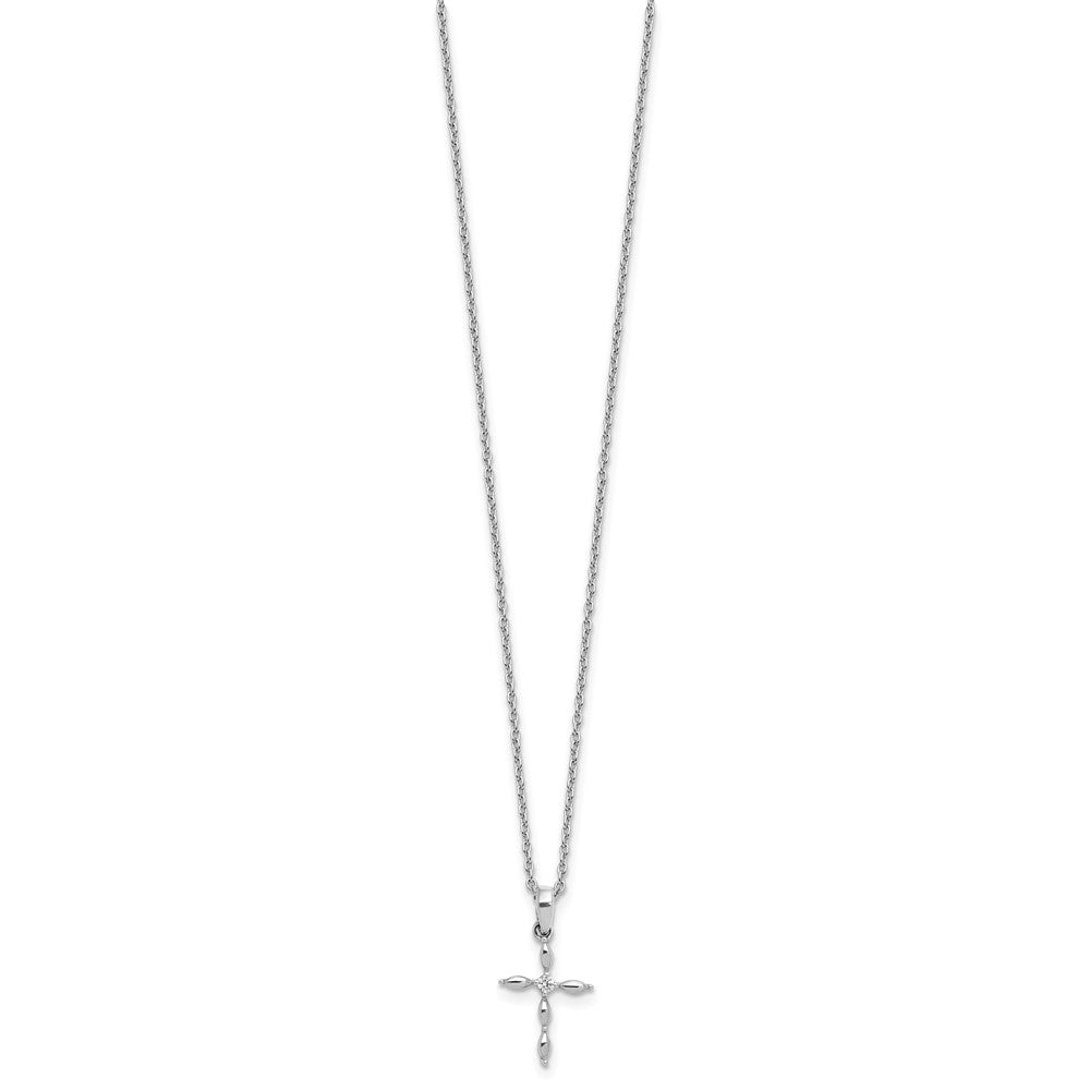 DSS Sterling Silver Rhodium-plated 18 inch Diamond Cross plus 2 inch Extender