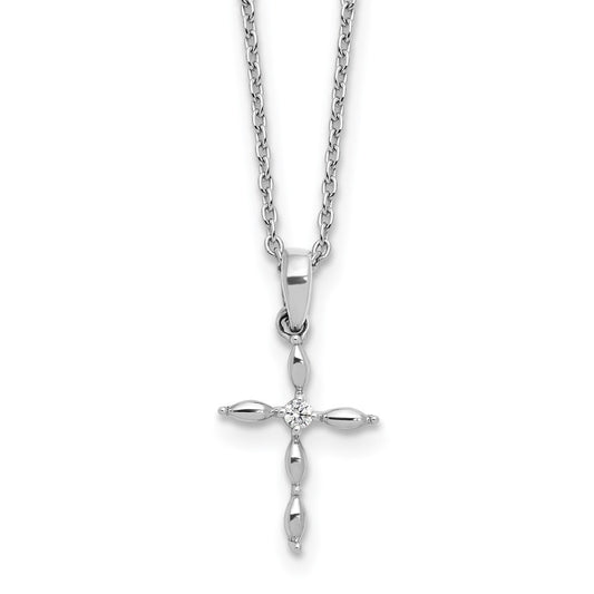 DSS Sterling Silver Rhodium-plated 18 inch Diamond Cross plus 2 inch Extender
