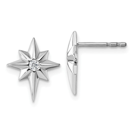 DSS Sterling Silver Rhodium-plated Star with Diamond Post Earrings