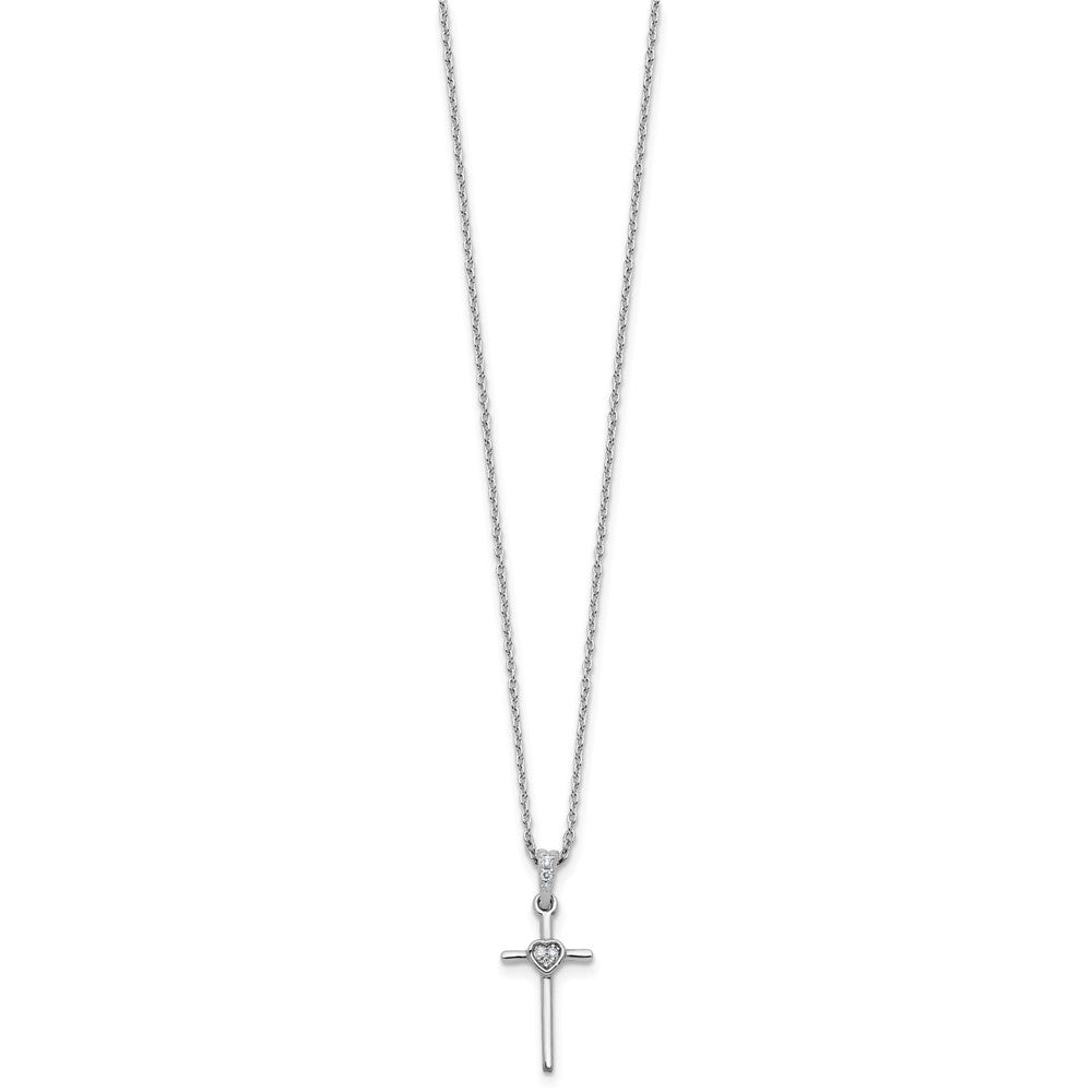 DSS Sterling Silver Rhodium-plated 18 inch Diamond Cross and Heart Necklace plus 2 inch Extender