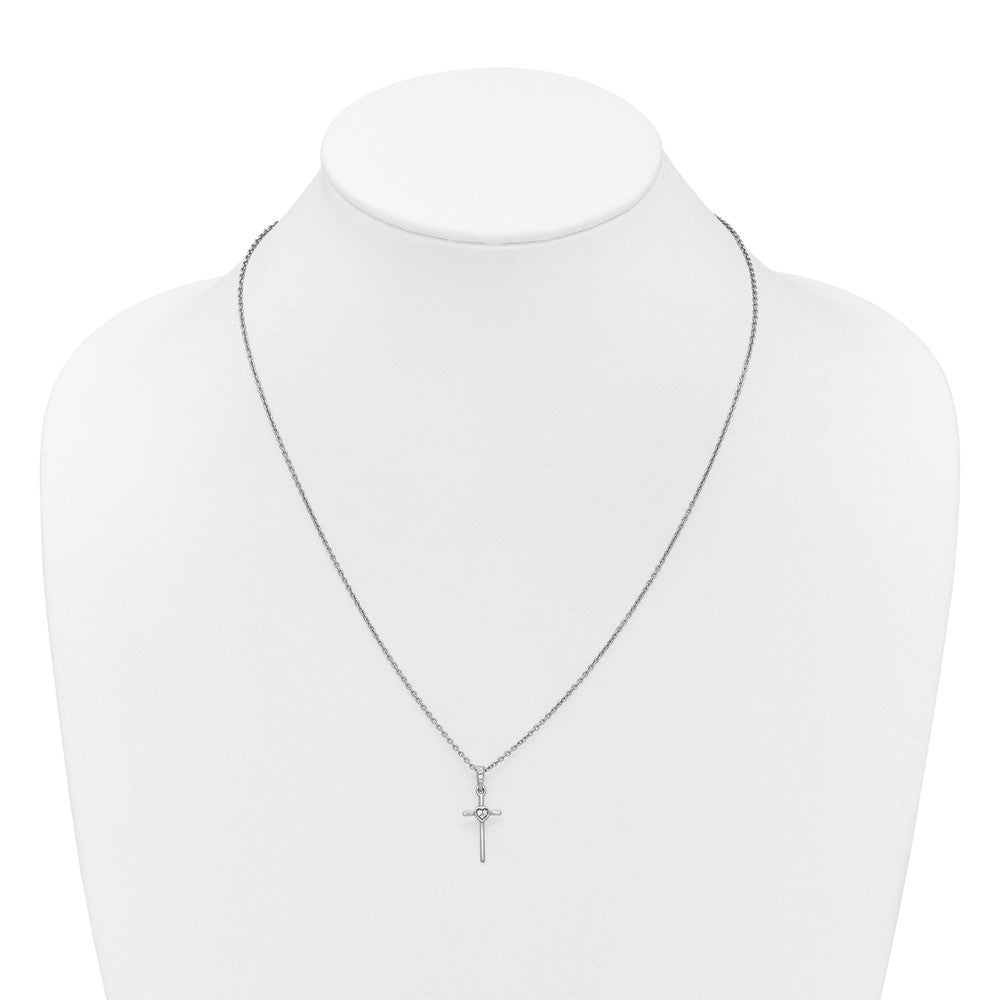DSS Sterling Silver Rhodium-plated 18 inch Diamond Cross and Heart Necklace plus 2 inch Extender