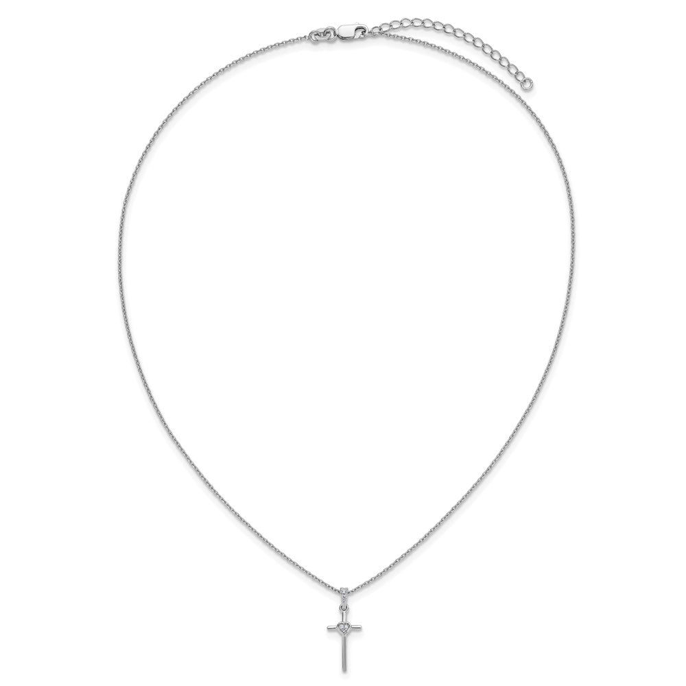 DSS Sterling Silver Rhodium-plated 18 inch Diamond Cross and Heart Necklace plus 2 inch Extender