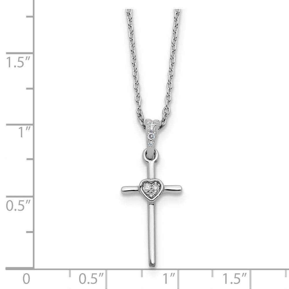 DSS Sterling Silver Rhodium-plated 18 inch Diamond Cross and Heart Necklace plus 2 inch Extender