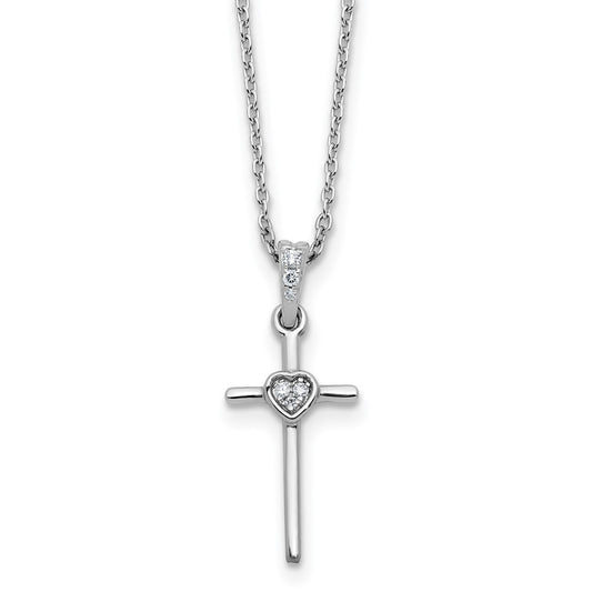 DSS Sterling Silver Rhodium-plated 18 inch Diamond Cross and Heart Necklace plus 2 inch Extender