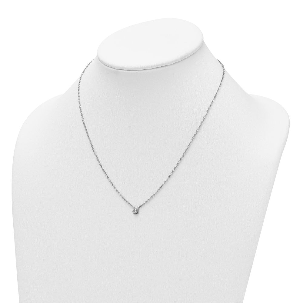 DSS Sterling Silver Rhodium-plated 18 inch Beaded Circle with Diamond Necklace plus 2 inch Extender
