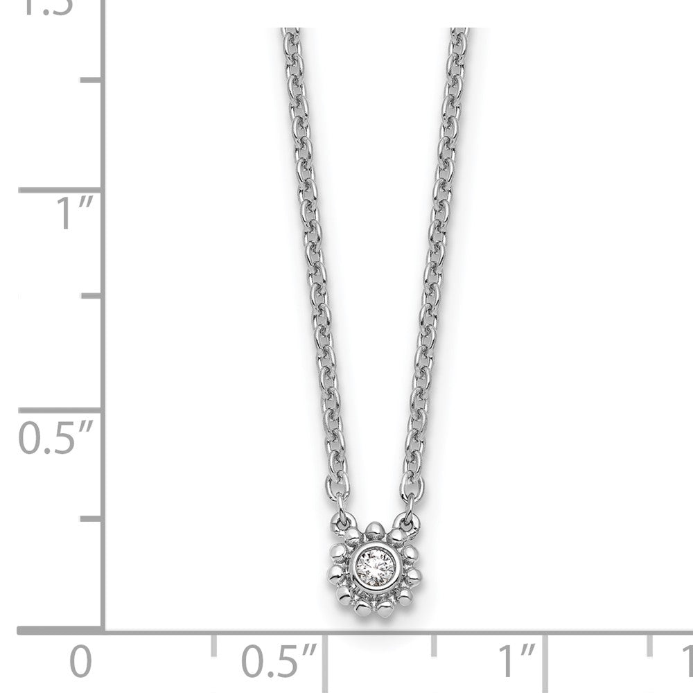 DSS Sterling Silver Rhodium-plated 18 inch Beaded Circle with Diamond Necklace plus 2 inch Extender
