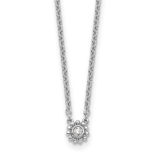DSS Sterling Silver Rhodium-plated 18 inch Beaded Circle with Diamond Necklace plus 2 inch Extender