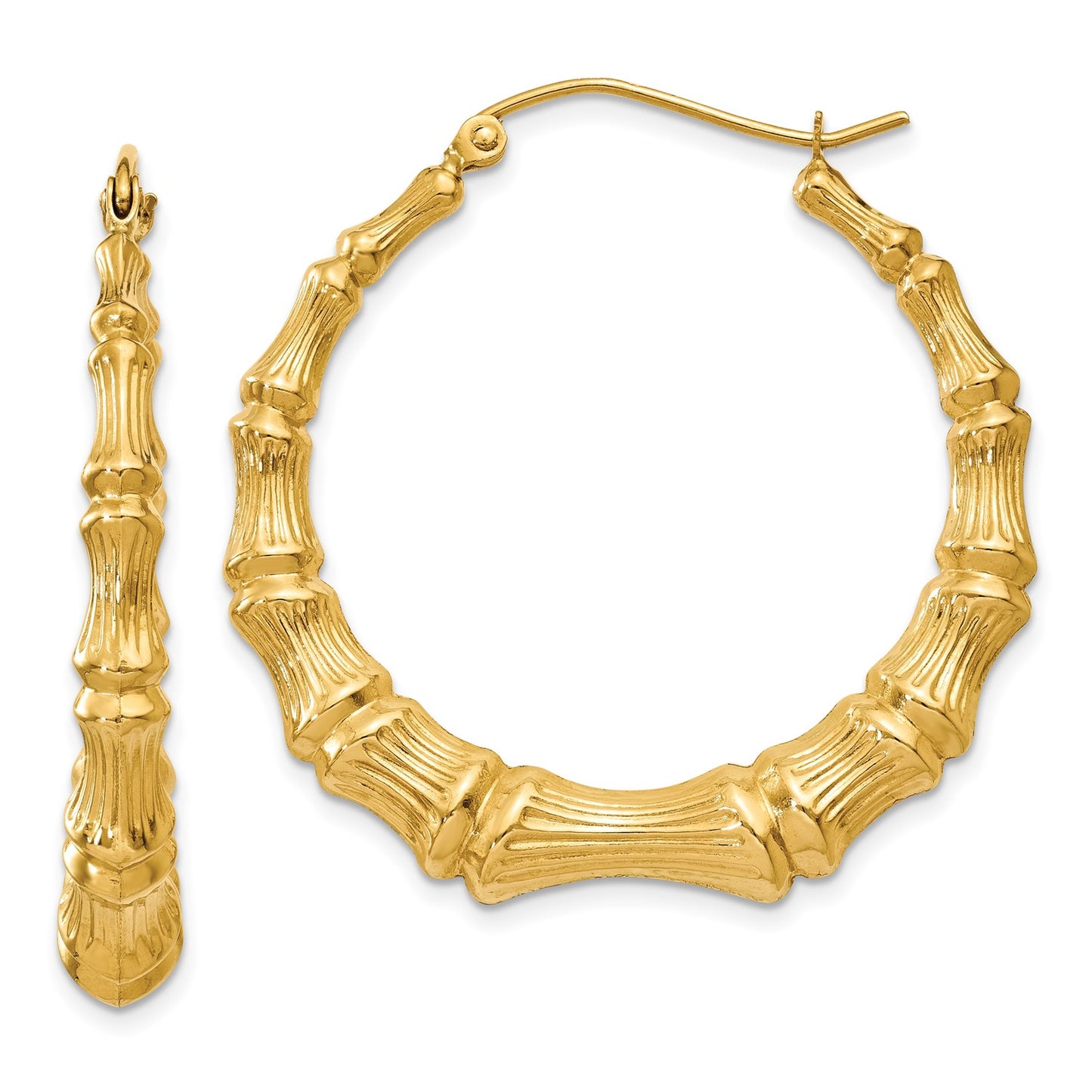 GE 14k Polished Bamboo Hoop Earrings
