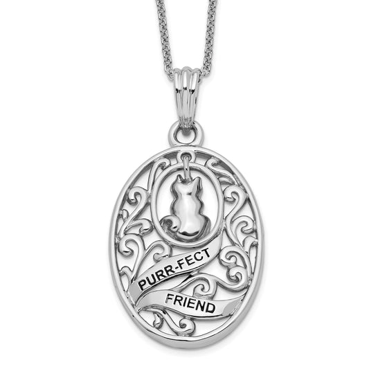 SE Animal Friends-Cat | Rhodium Plated Sterling Silver | Sentimental Expressions