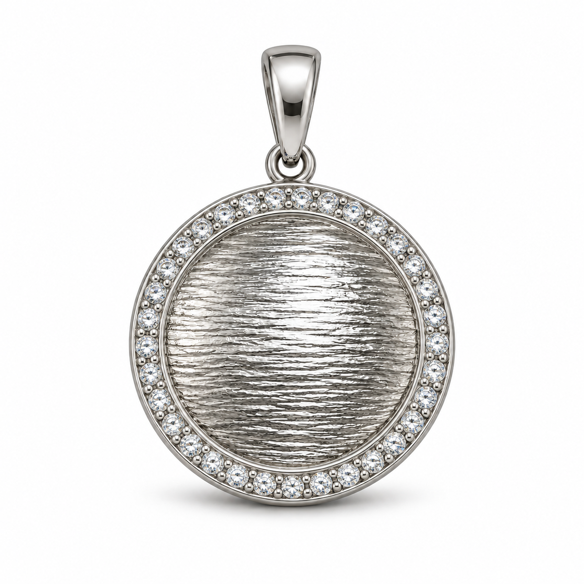 SJ Clear Moissanite, Circle Sterling Silver Pendant