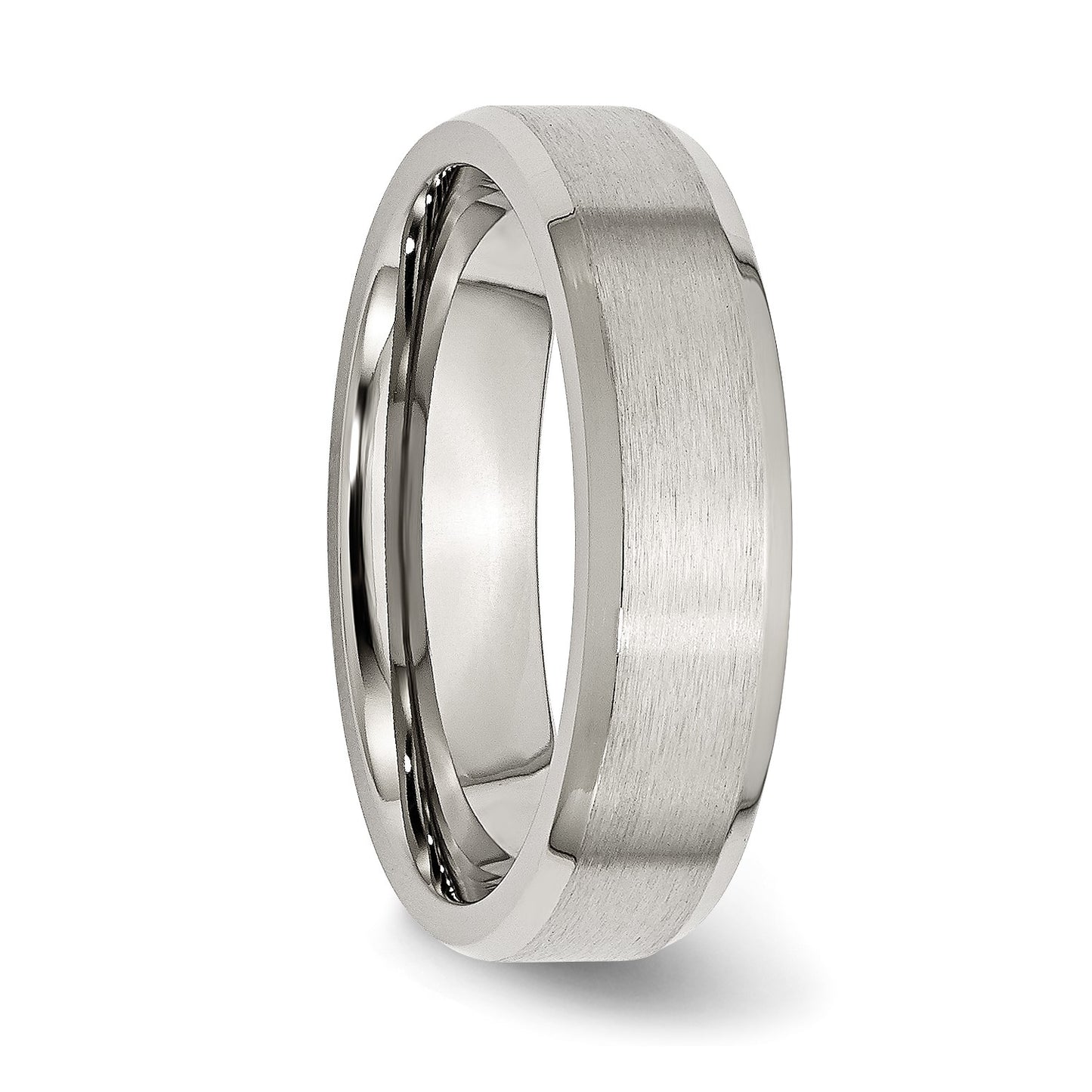 MJ Stainless Steel Brushed and Polished 6mm Flat Beveled Edge Band