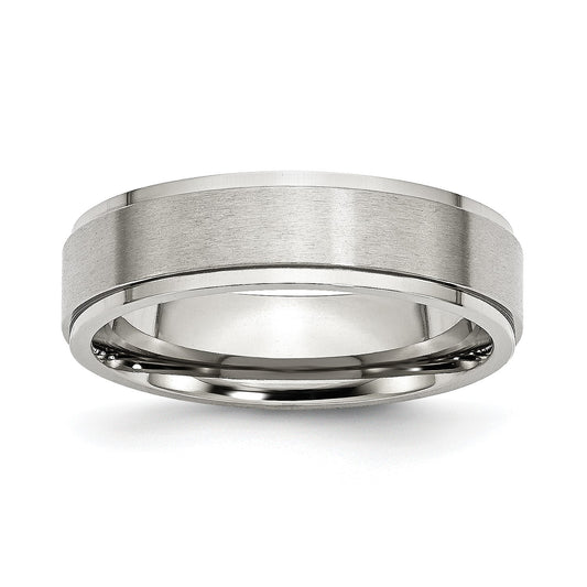 MJ Stainless Steel Polished with Brushed Center 6mm Ridged Edge Band