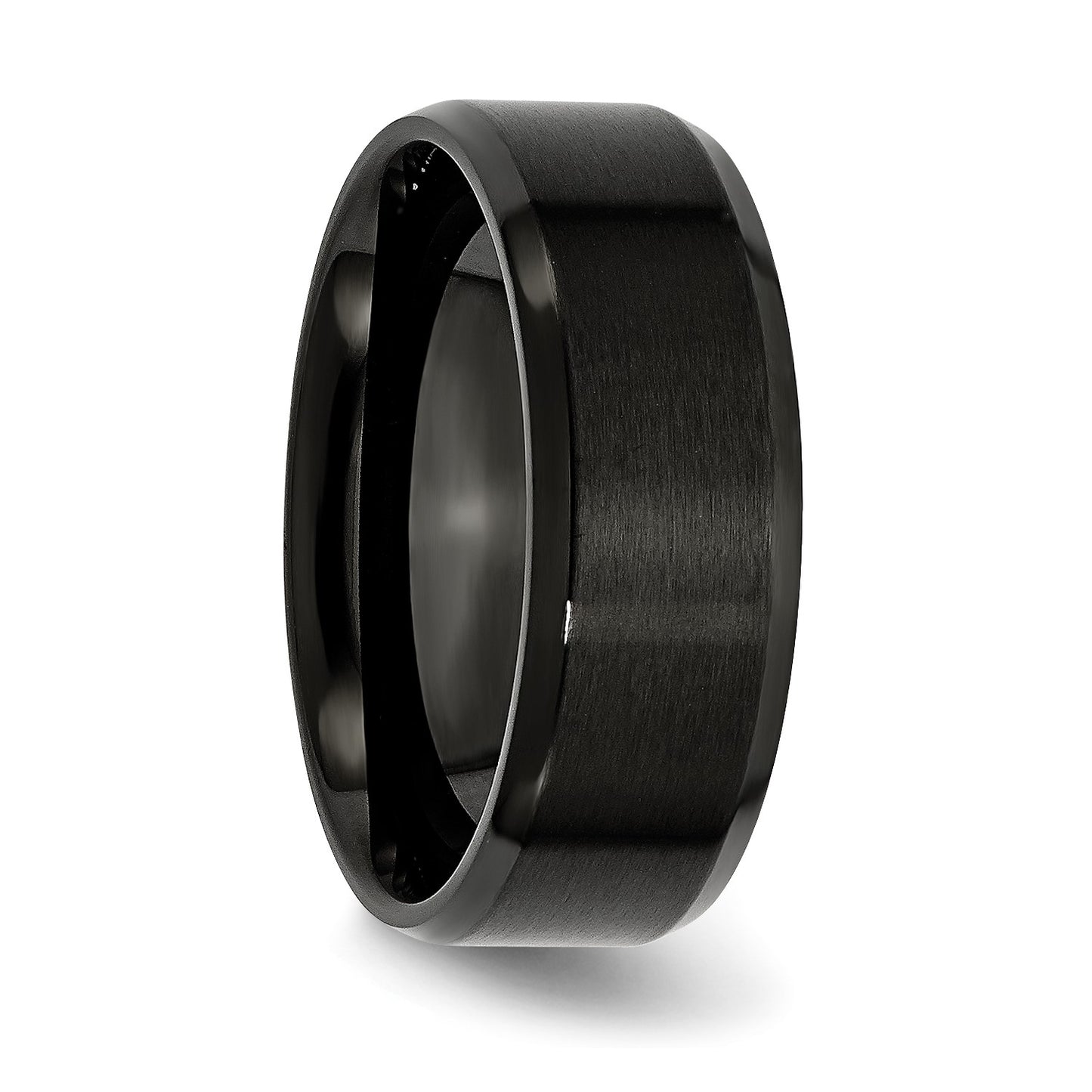 MJ Stainless Steel Polished Brushed Center Black IP-plated 8mm Beveled Edge Band