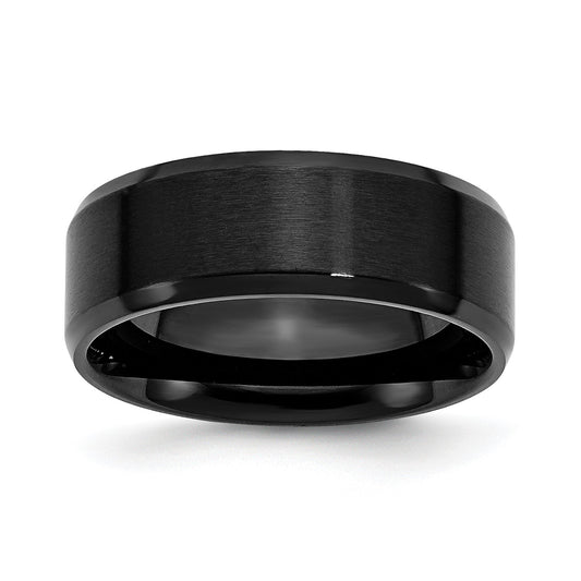 MJ Stainless Steel Polished Brushed Center Black IP-plated 8mm Beveled Edge Band