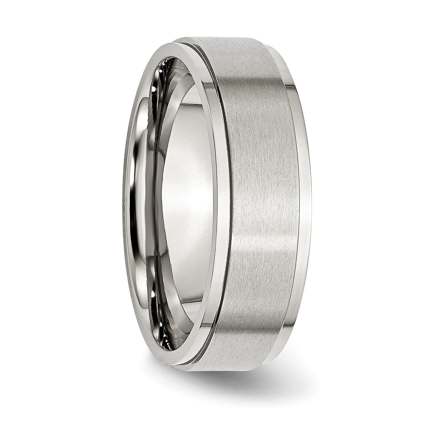 MJ Stainless Steel Polished with Brushed Center 7mm Ridged Edge Band