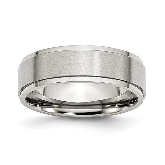 MJ Stainless Steel Polished with Brushed Center 7mm Ridged Edge Band