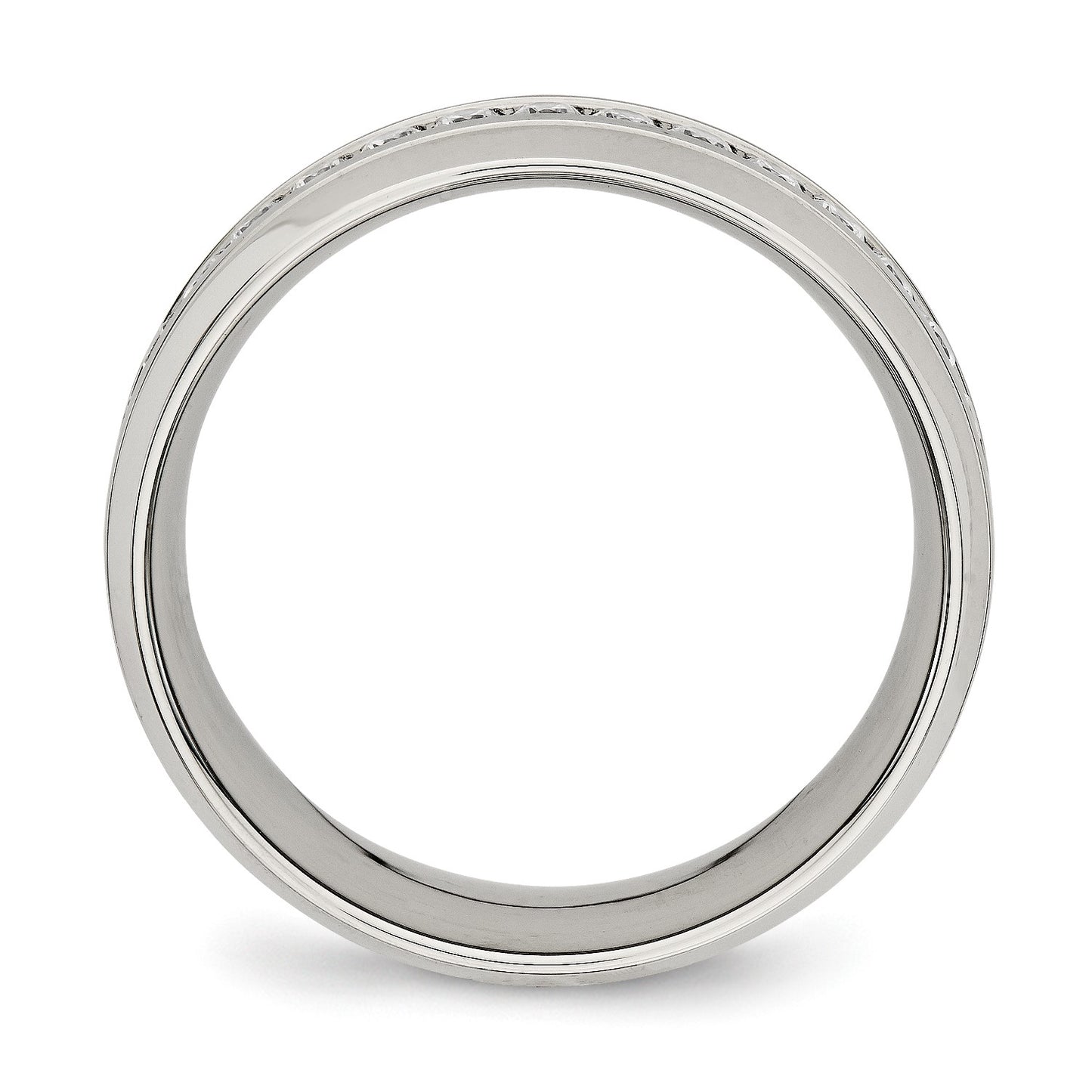 MJ Stainless Steel Polished and Grooved with CZ 8mm Half Round Band